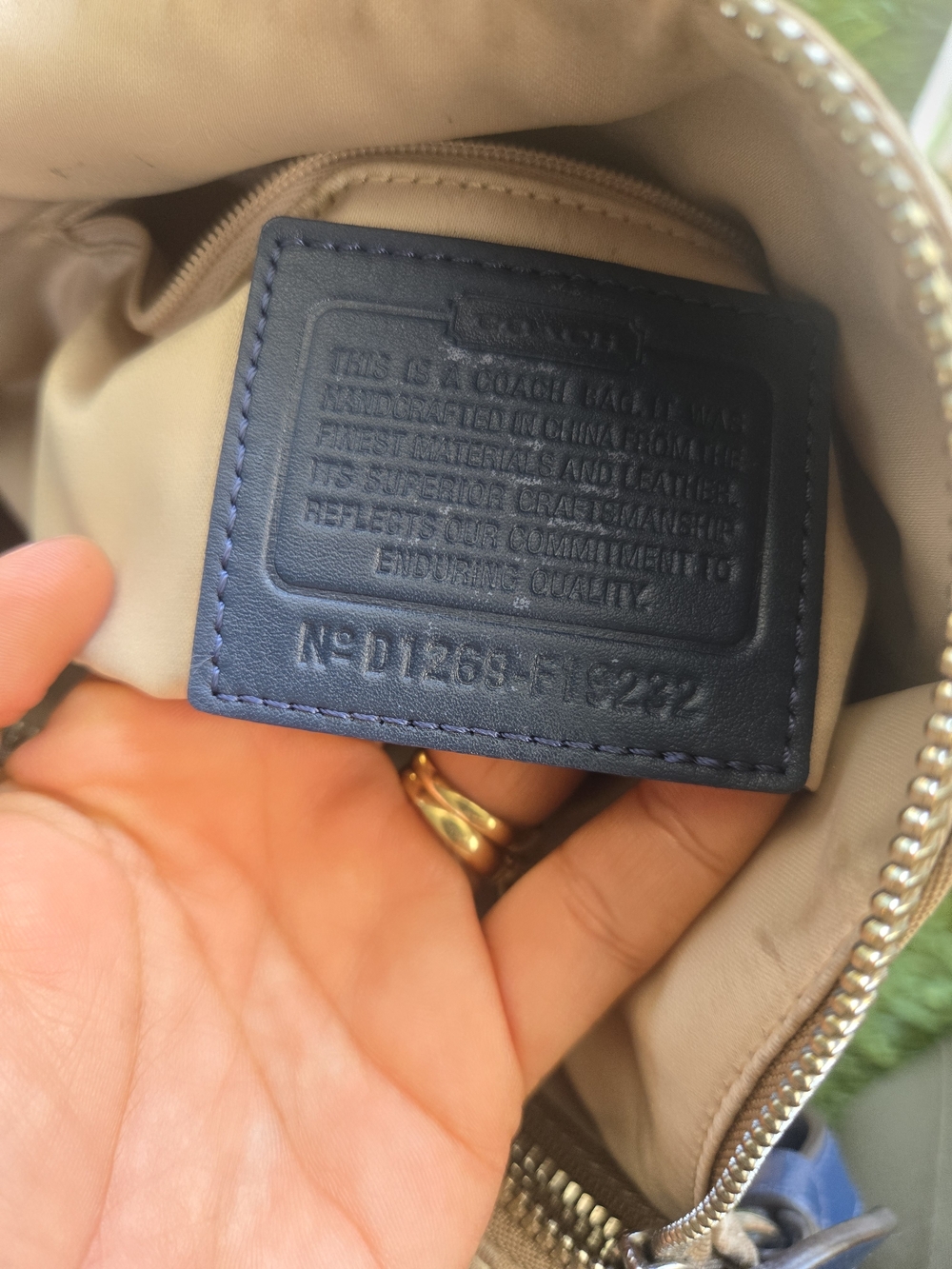 Coach Beige Signature Canvas Shoulder Bag with Navy Trim - Picture 8 of 12